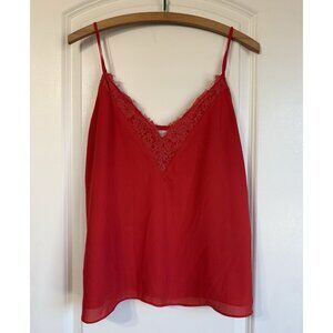 Socialite Red lace trim Cami slip tank top blouse sexy lined L Adjustable Strap